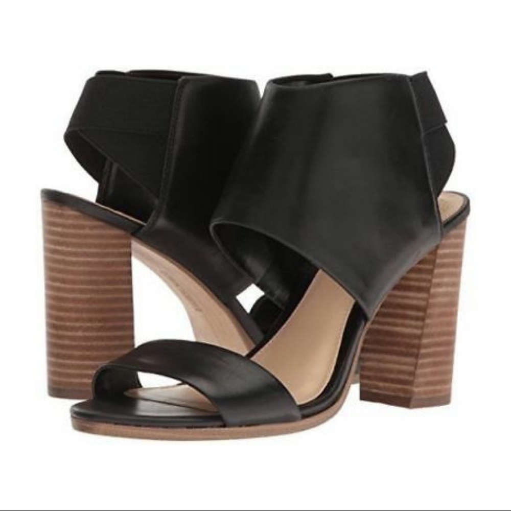 Vince Camuto Black Leather Block Heel Sandals